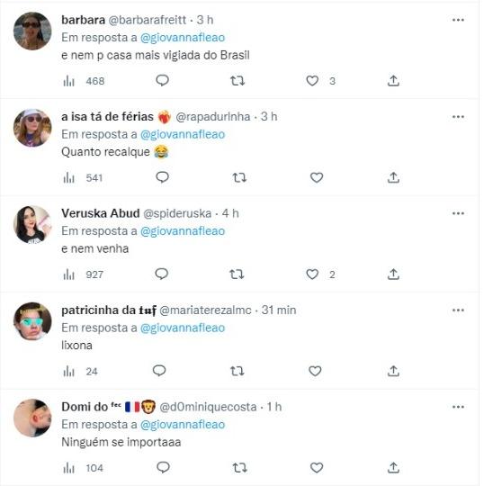Usuários criticam Giovanna no twitter