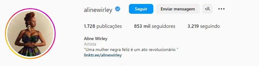 Perfil no Instagram de Aline Wirley