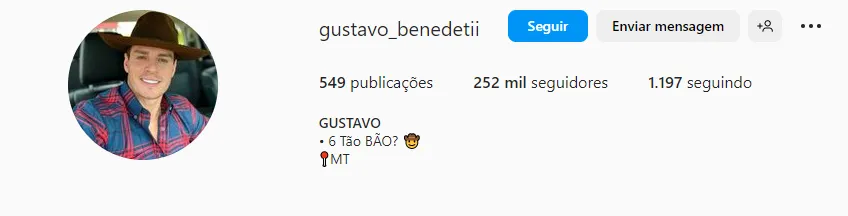 Perfil de Gustavo Benedeti no Instagram