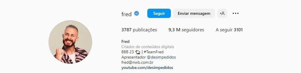 Perfil de Fred no Instagram