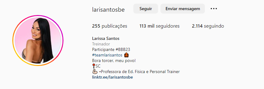 Print do perfil do Instagram Larissa Santos