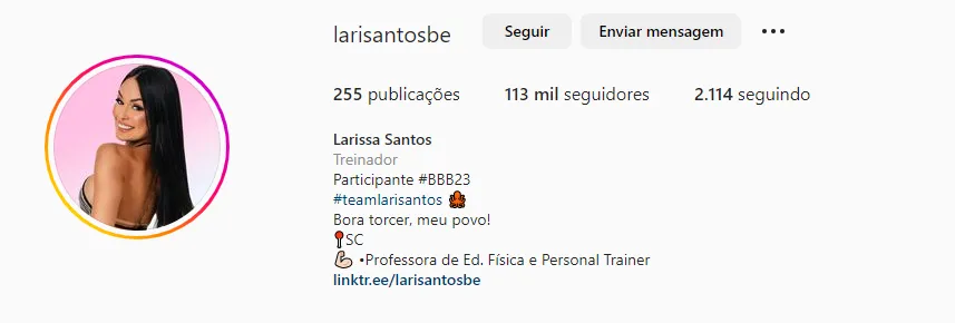 Perfil de Larissa no Instagram