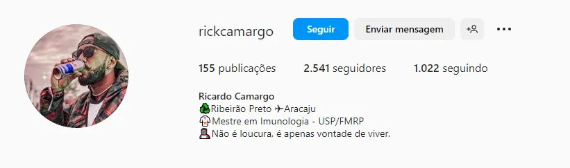 Perfil de Ricardo no Instagram.