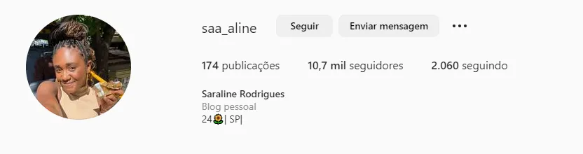 Perfil de Sarah no Instagram.