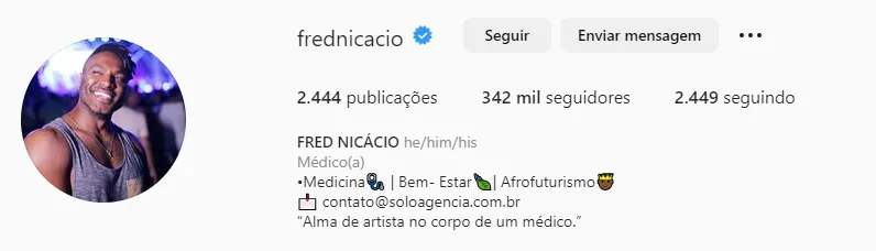 Perfil de Fred Nicácio no Instagram.