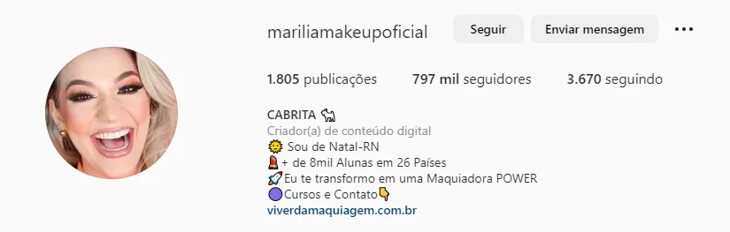 Perfil de Marilia no Instagram.