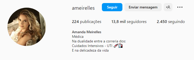 Perfil de Amanda Meirelles no Instagram