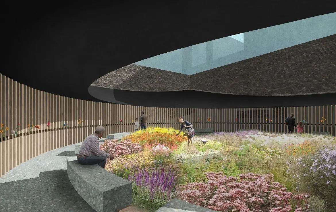 Projeção de como vai ser o memorial da Boate Kiss