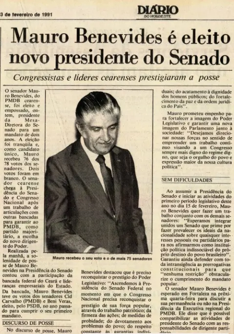 Em 3 de fevereiro de 1991, o Diário do Nordeste noticiou a vitória de Benevides