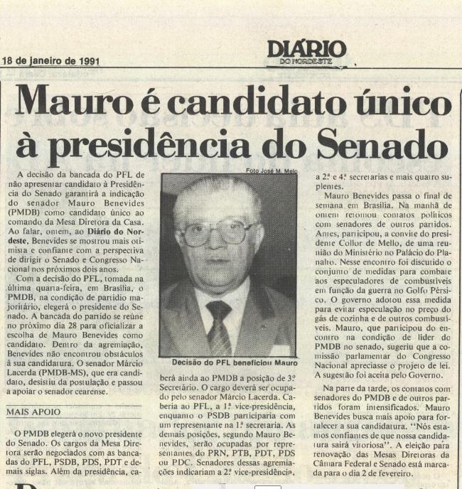 Mauro Benevides era o único candidato na eleição