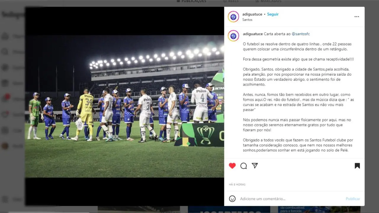 Captura de tela da carta aberta escrita pelo Iguatu ao Santos