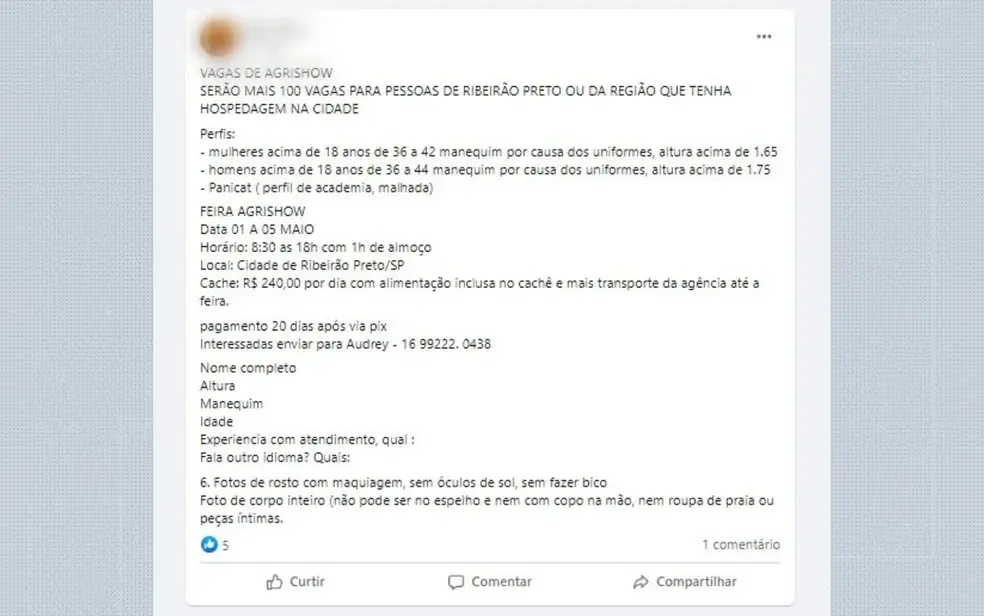 vaga que pede mulheres perfil panicat e de academia