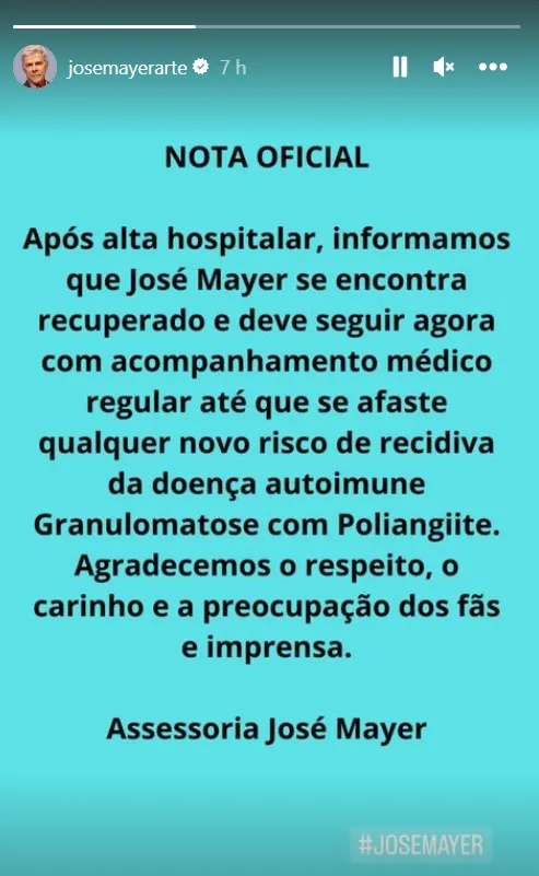 Assessoeia de José Mayer explicou internação do artista