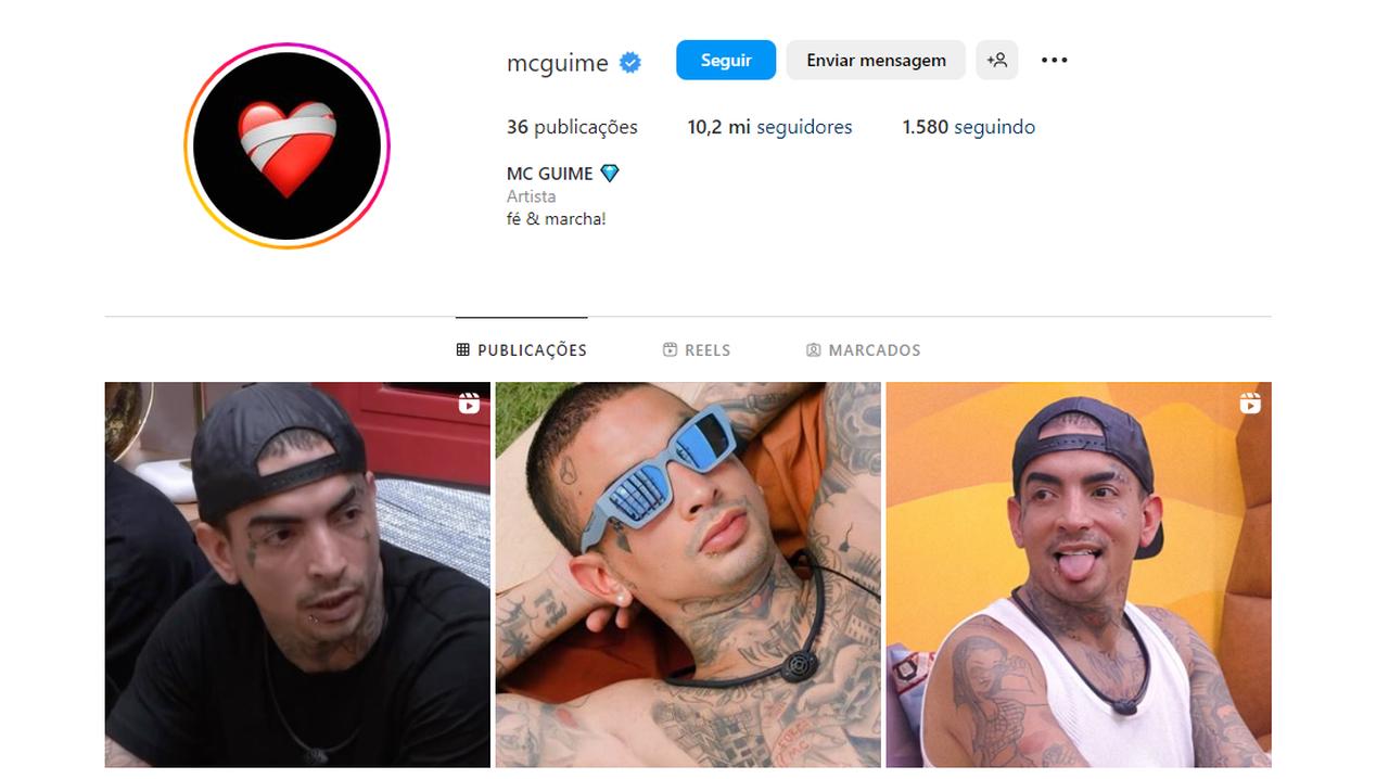Imagem mostra perfil do MC Guimê no Instagram