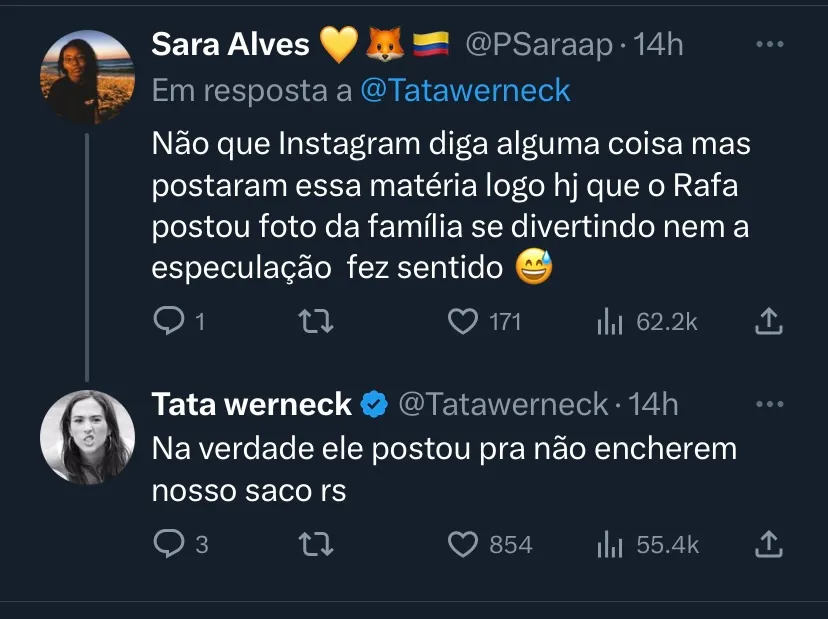 Resposta de Tatá no Twitter