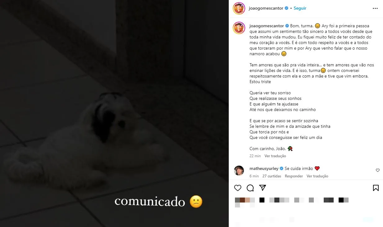 Anúncio foi feito no feed do Instagram