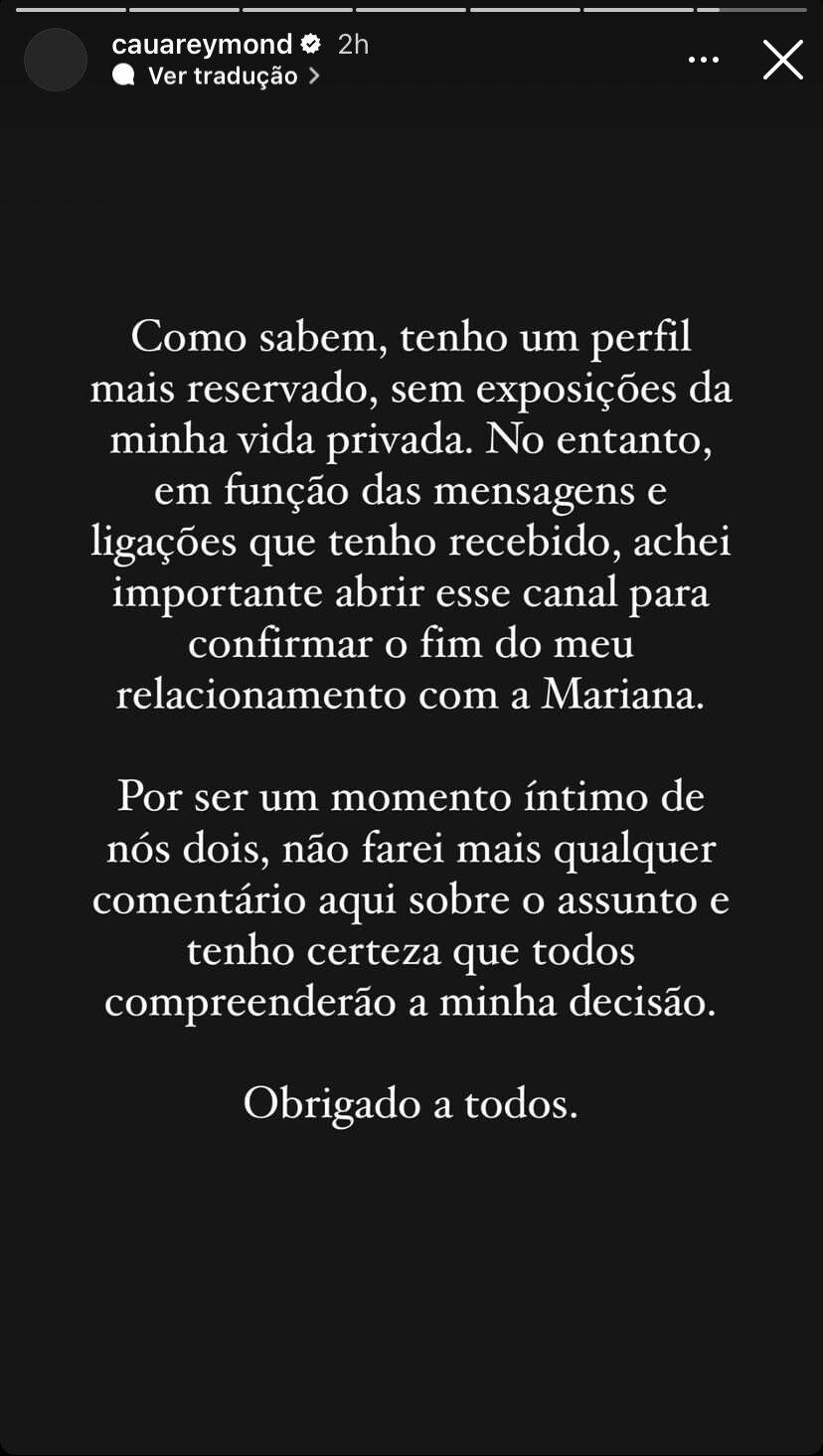 Cauã Reymond se pronunciou no Instagram após fim do relacionamento