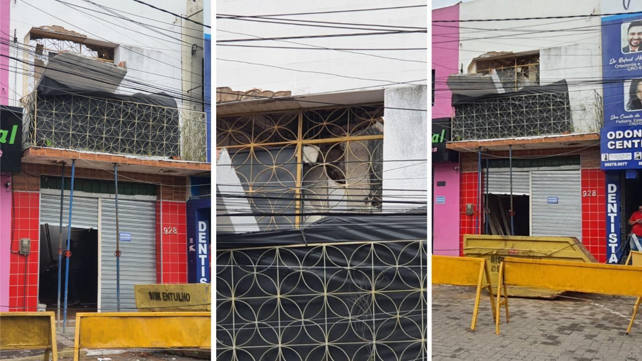 Imagem mostra prédio no Centro de Iguatu em que desabou o teto no dia 27 de abril de 2023