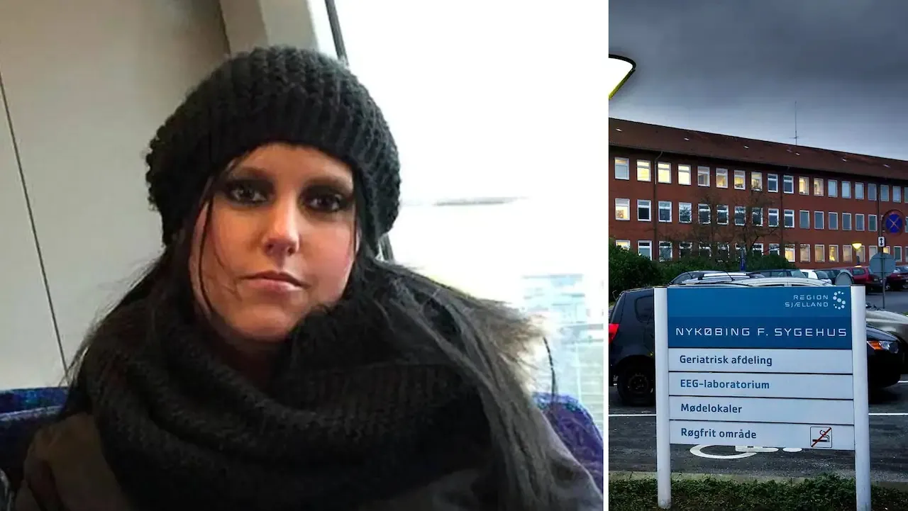 Christina Aistrup Hansen, enfermeira acusada dos assassinatos na vida real; ao lado, o hospital onde cometia os crimes