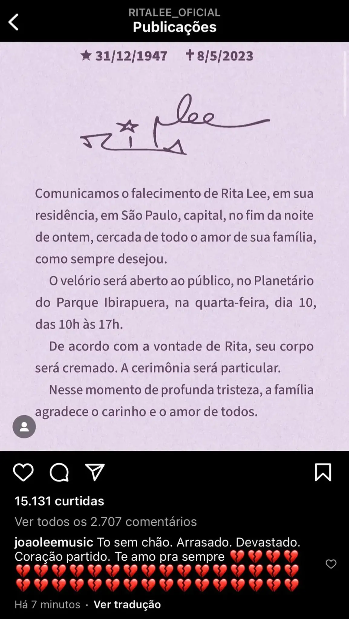 João Lee, Homenagem, Rita Lee
