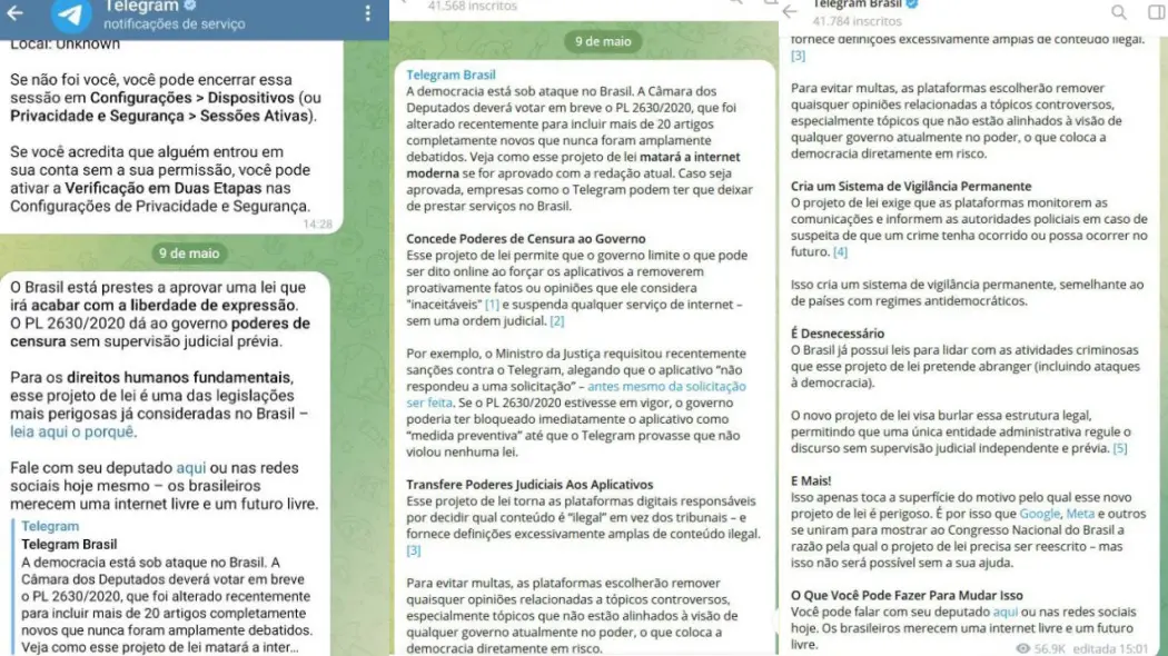 Veja mensagem completa do Telegram