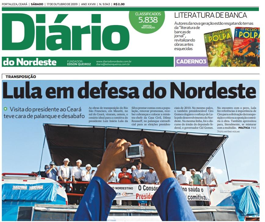 Capa do Diário do Nordeste de 17 de outubro de 2009