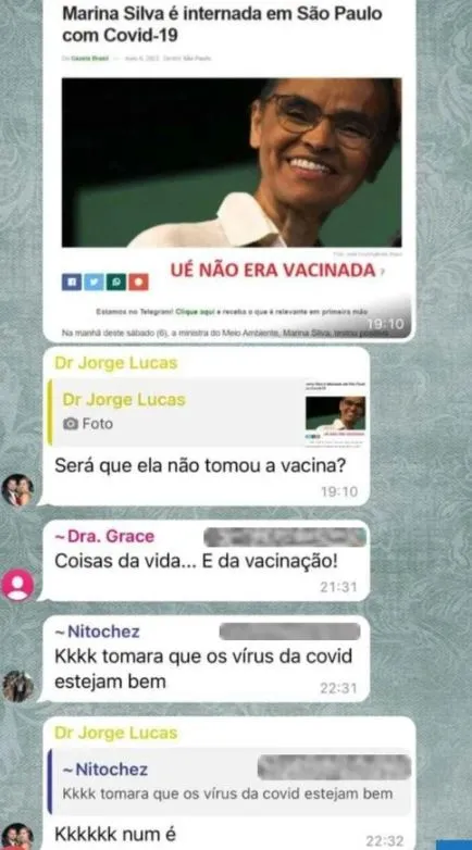 Mensagens foram enviadas em um grupo de médicos