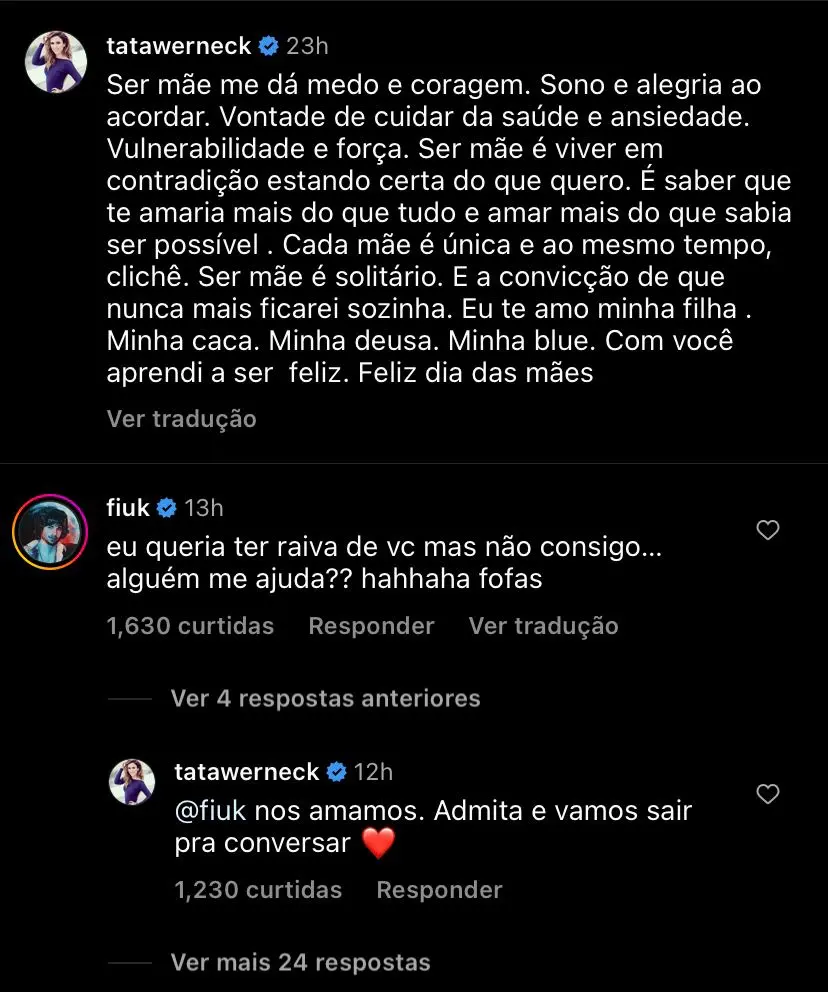comentário de fiuk em foto de tatá werneck no instagram