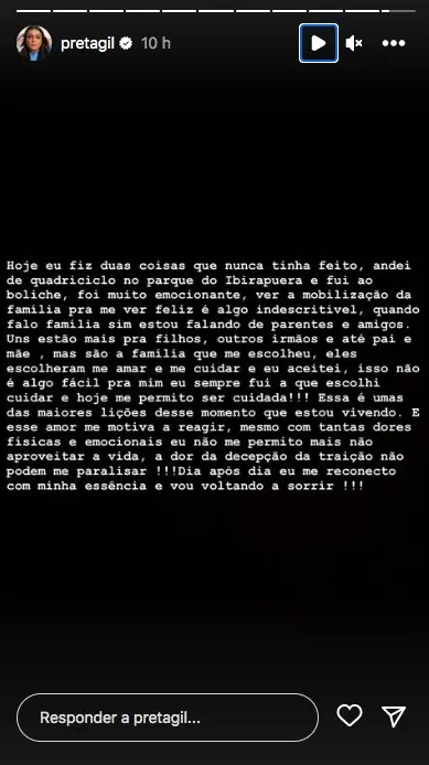 preta gil, instagram, desabafo