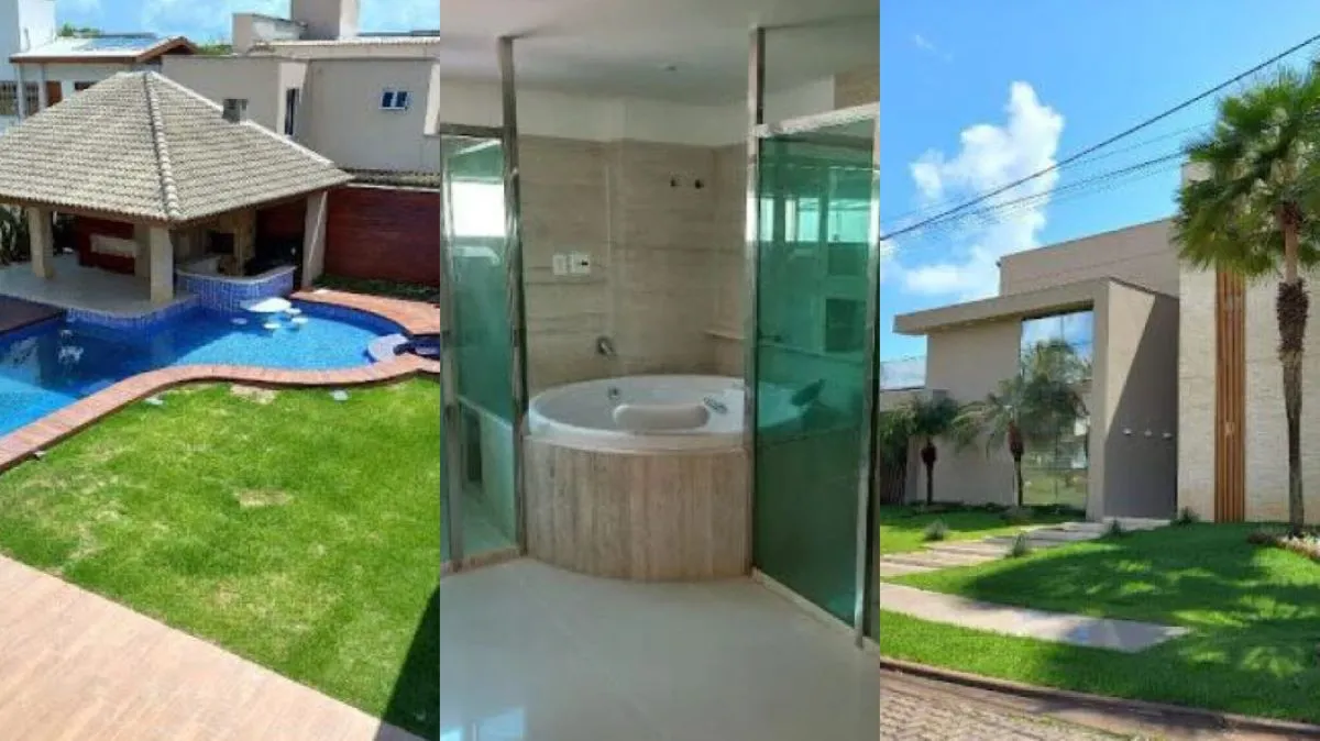 A mansão é duplex, tem móveis projetados e outros atrativos como  piscina, churrasqueira e deck