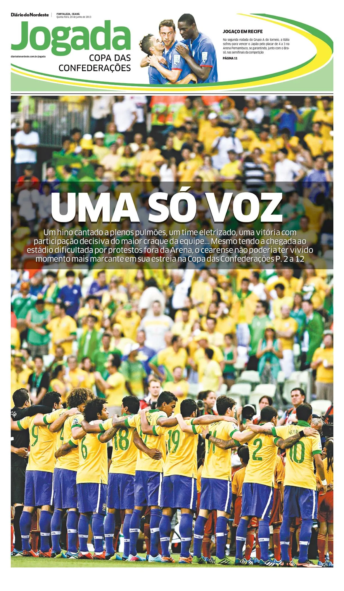 Capa do caderno Jogada do dia 20 de junho de 2013
