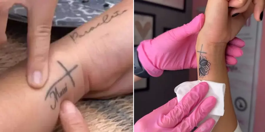 Antes e depois de tatuagem de Key Alves