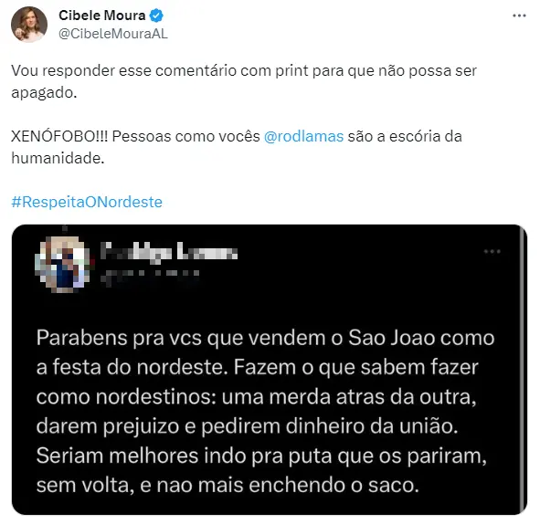 captura de tela de tweet