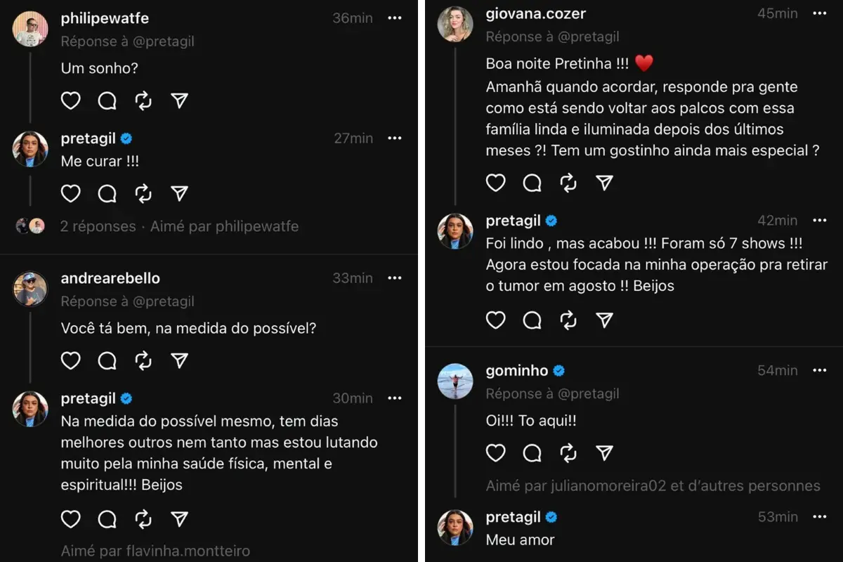 Print de preta gil respondendo fãs no threads