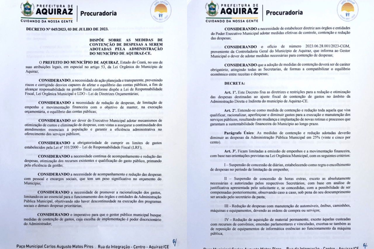 Decreto, Aquiraz, gastos públicos, LRF, Ministério Público, Ceará