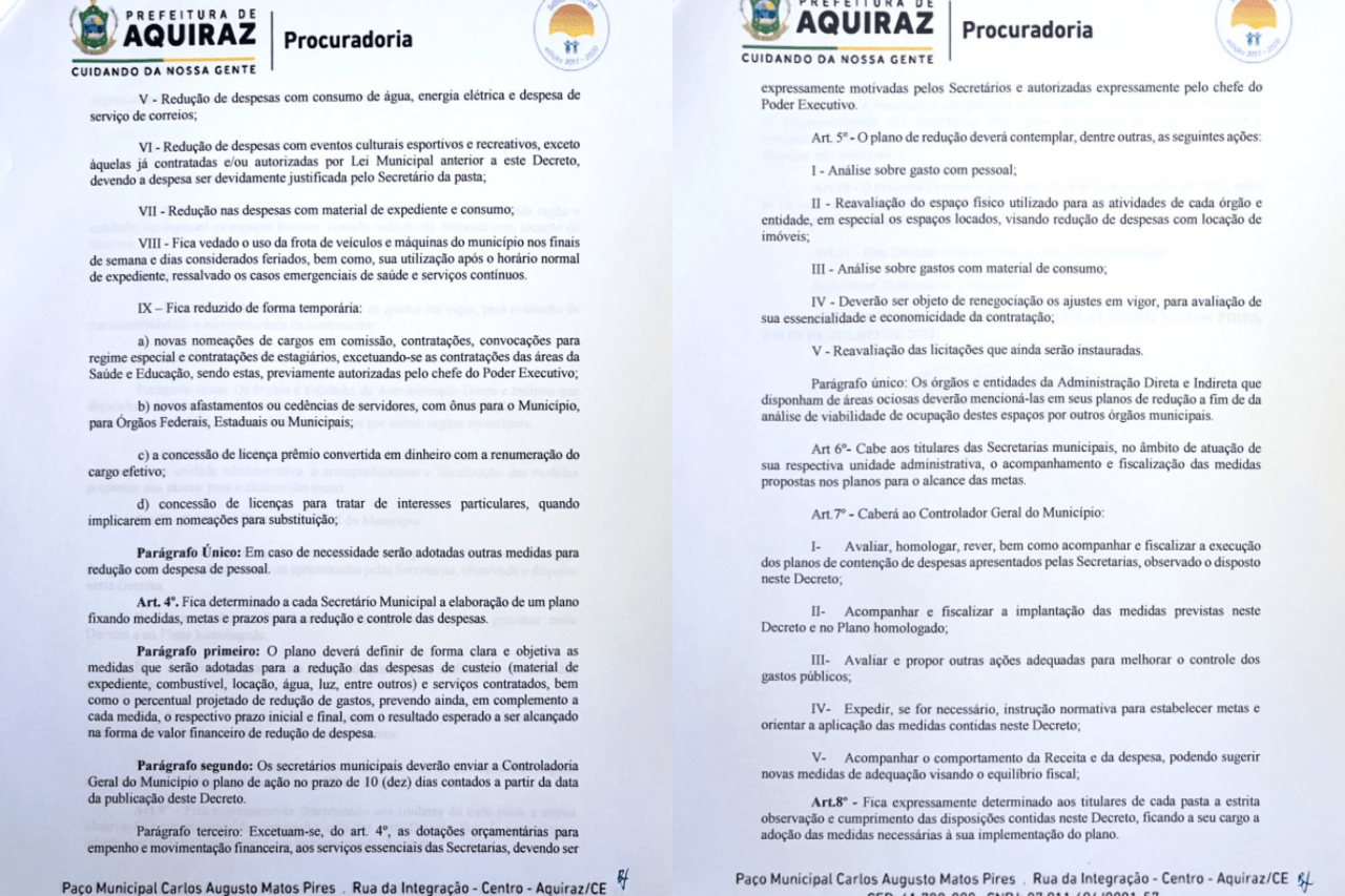 Decreto, Aquiraz, gastos públicos, LRF, Ministério Público, Ceará