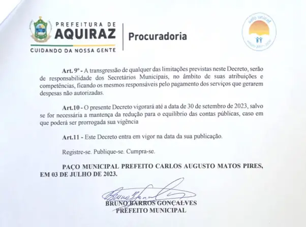 Decreto, Aquiraz, gastos públicos, LRF, Ministério Público, Ceará