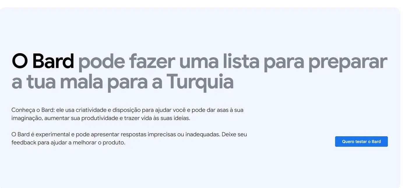 interface inicial do Bard