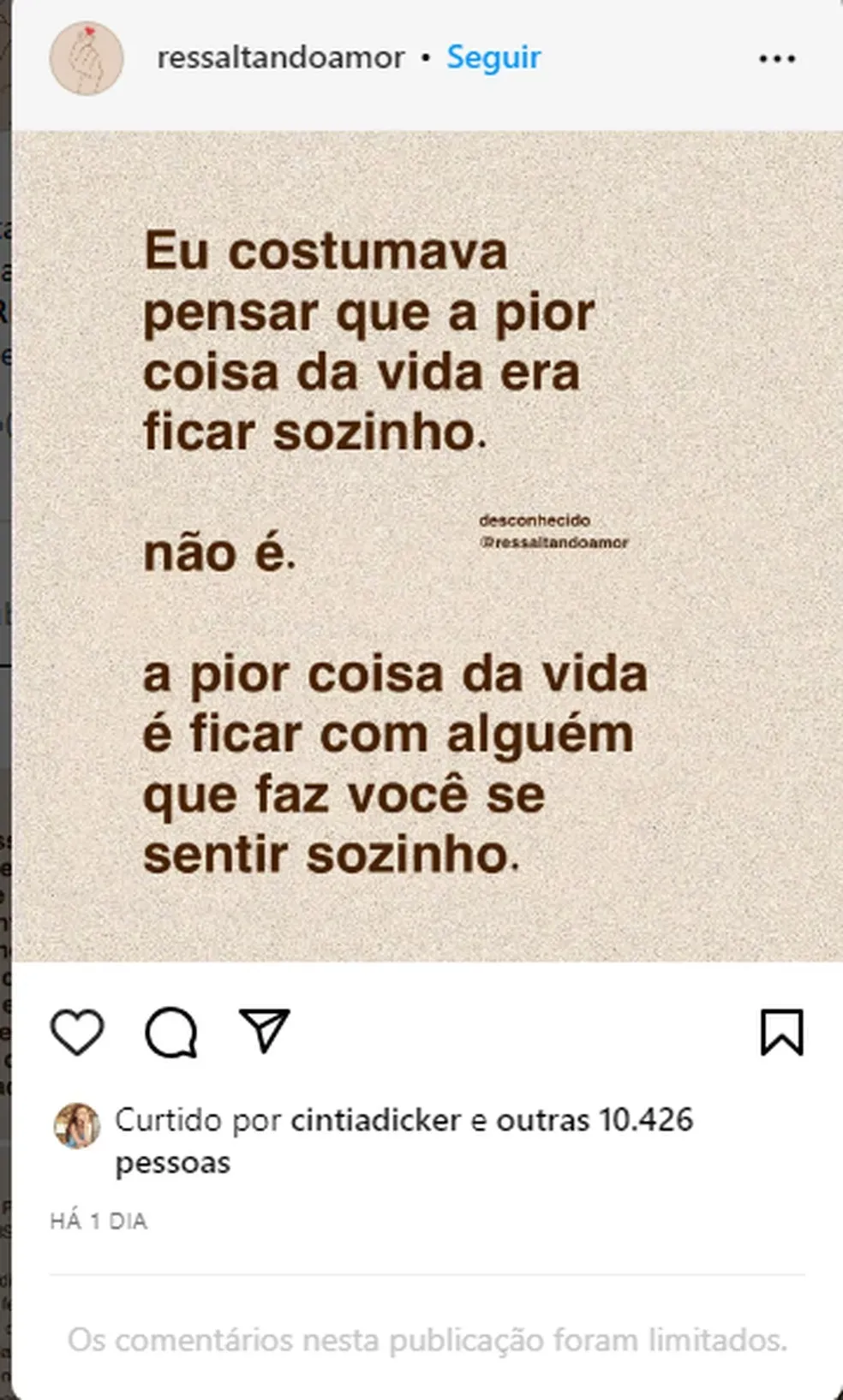 Publicação curtida por Cintia Dicker