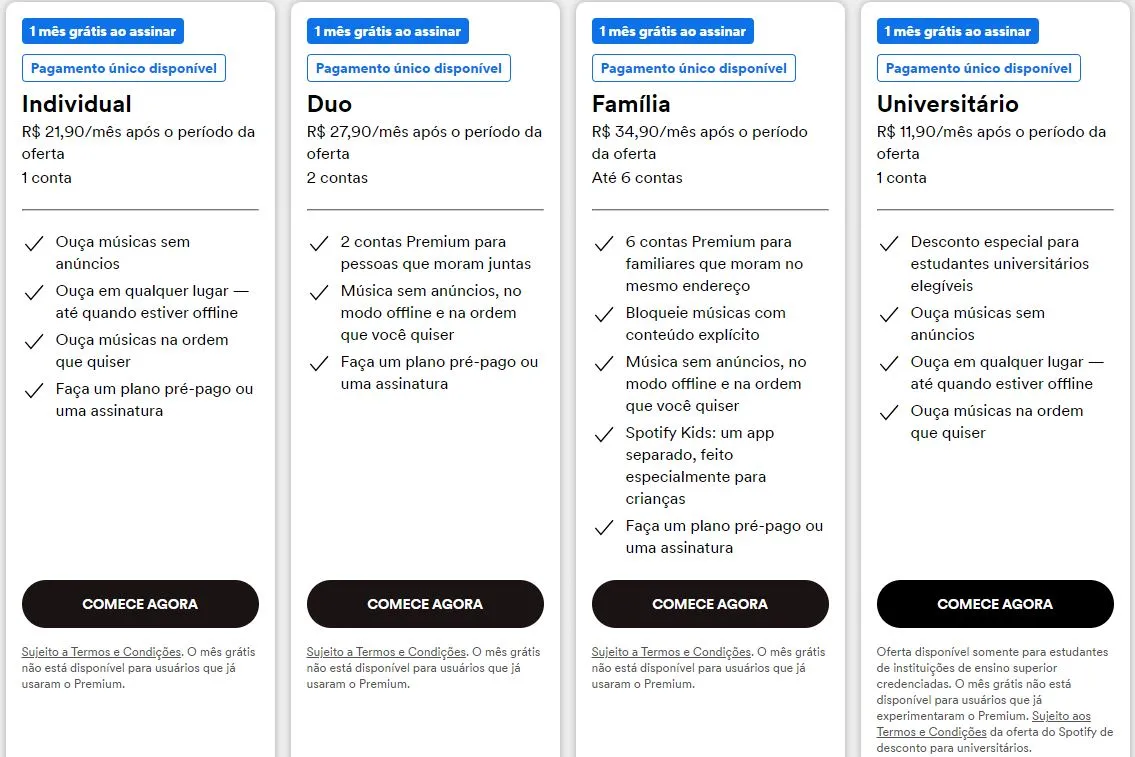 Com a mudança, os pacotes Individual, Duo e Universitário - passaram a custar R$ 21,90, R$ 27,90 e R$ 11,90, respectivamente