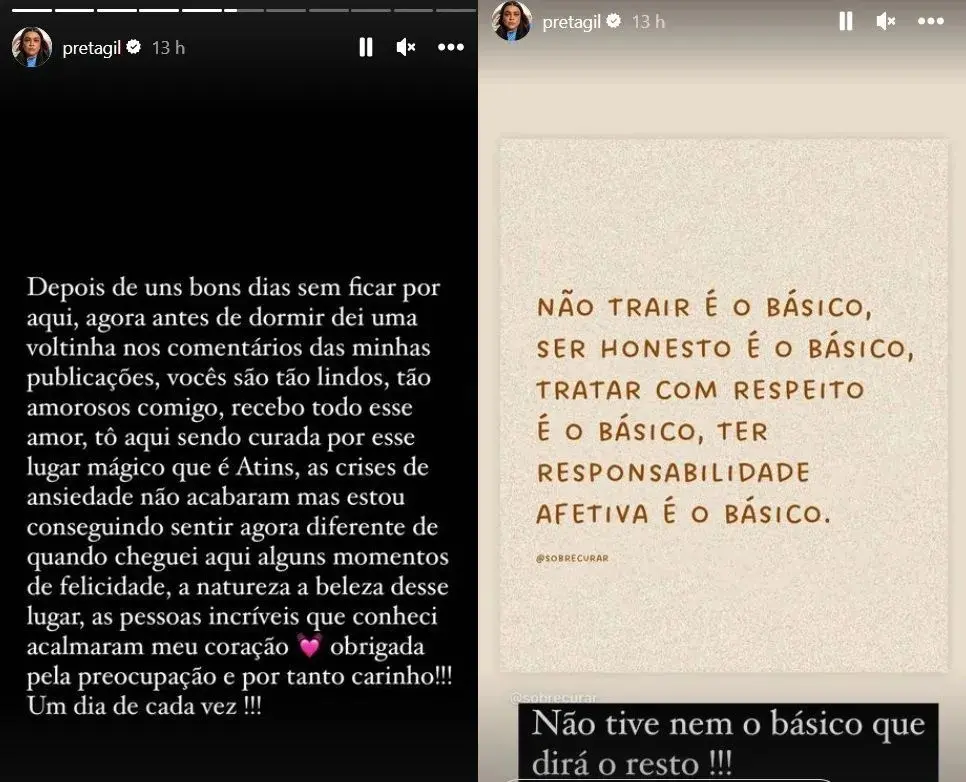 Print mostra postagem nos Stories do Instagram da cantora Preta Gil e 26 de julho