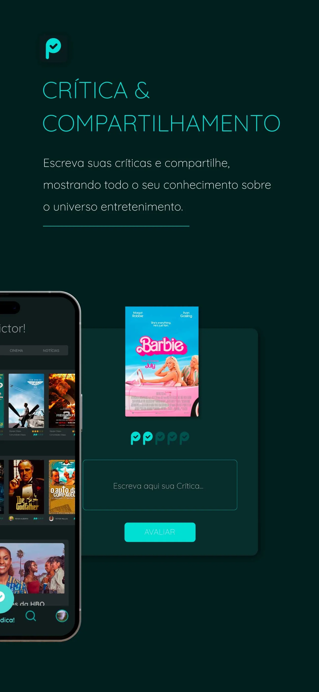 No app, é possível escrever críticas e compartilhar nas redes sociais