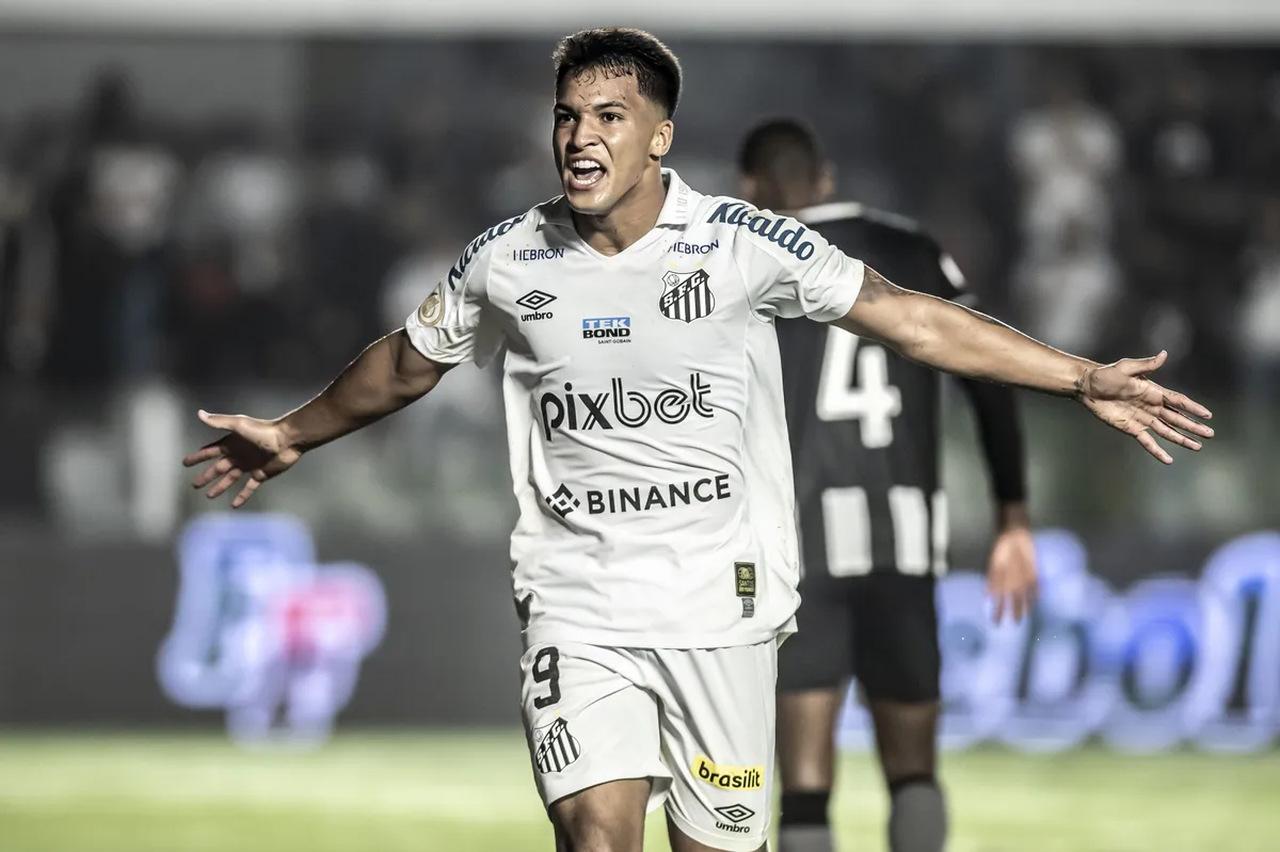 Marcos Leonardo comemora gol pelo Santos