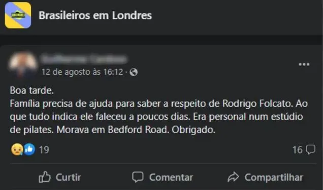Um amigo do brasileiro teria pedido mais informações em um grupo do Facebook