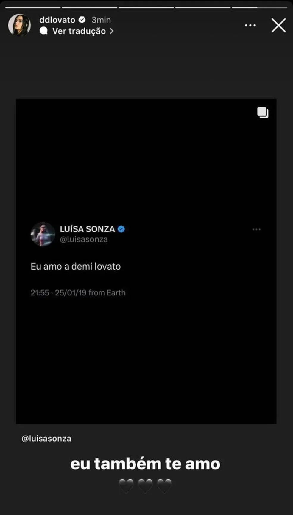 Demi Lovato retribuiu carinho de Luísa Sonza