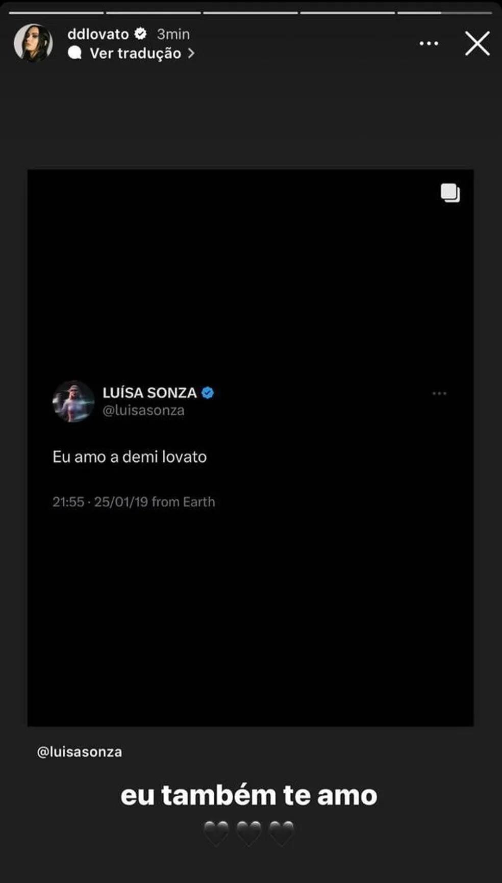 em post, Demi Lovato diz que ama Luisa Sonza