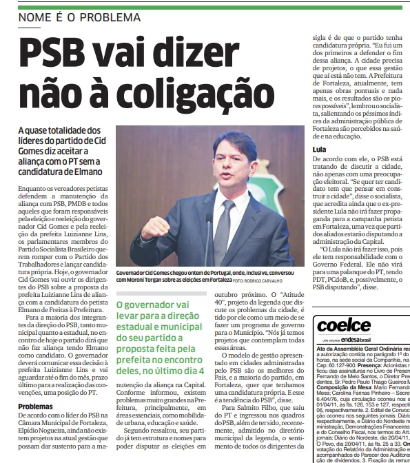 Impasse na aliança entre PT e PSB de Cid Gomes marcou a eleição de 2012; reportagem do dia 11 de junho de 2012 conta mais um episódio dessa história