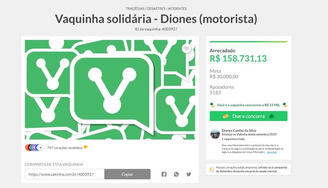 Vaquinha para motorista que atropelou Kayky Brito