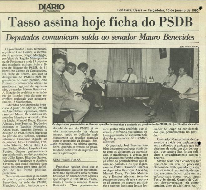 Reportagem sobre filiação de Tasso ao PSDB