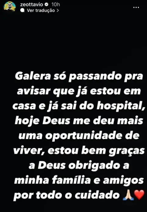 Print dos stories do cantor Zé Ottávio